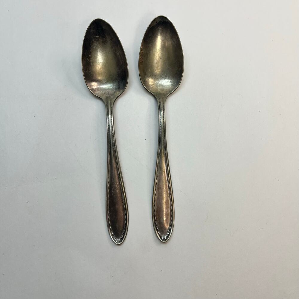 Vintage silver plate spoons puritan oneida‎ community teardrop beaded border